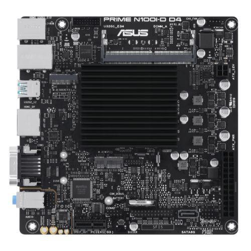 Asus PRIME N100I-D D4-CSM, Integrated Intel Quad-Core N100, Mini ITX, 1 DDR4 SODIMM, VGA, HDMI, DP, LPT, COM Port, 1x M.2, Fanless