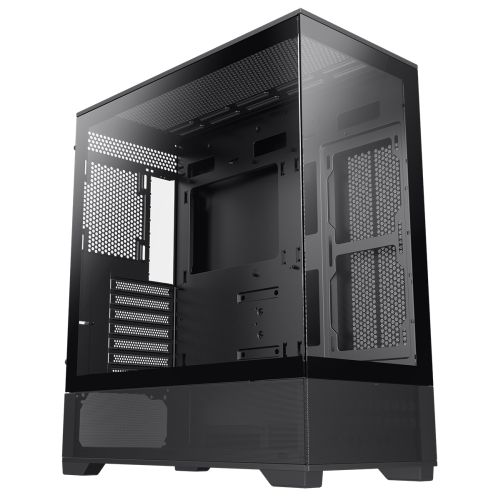 GameMax Vista ATX Gaming Case w/ Glass Side & Front, Mesh Panelling, No Fans inc., ARGB PWM Fan Hub, Black