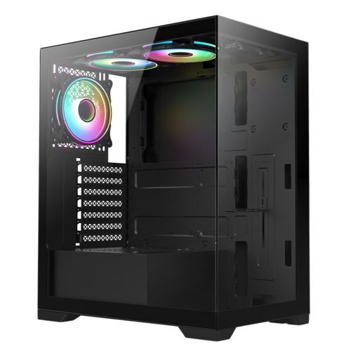 Vida Vetro Black ARGB Gaming Case w/ Glass Front & Side, ATX, 3x ARGB Fans, 6-Port PWM ARGB Fan Hub