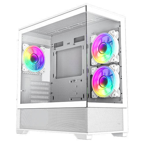 GameMax Vista Micro ATX Gaming Case w/ Glass Side & Front, Mesh Panelling, 3x Infinity ARGB Fans, ARGB PWM Fan Hub, White