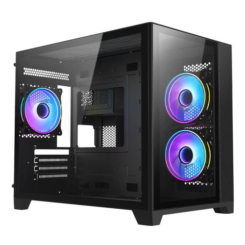 Vida Akira Black ARGB Gaming Case w/ Glass Front & Side, Micro ATX, 3x ARGB Fans, 6-Port PWM ARGB Fan Hub