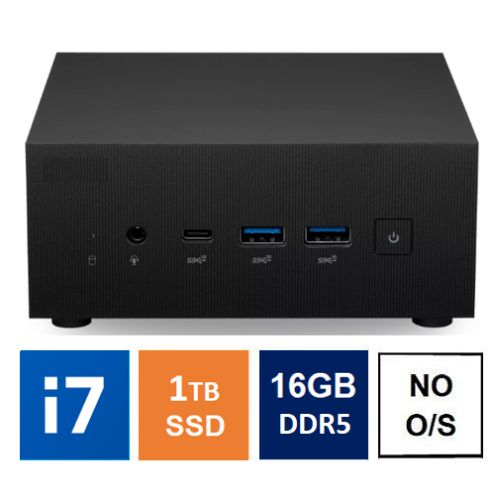 Spire Mini PC, Asus PN64 Case, i7-12700H, 16GB DDR5, 1TB SSD, HDMI, DP, USB-C, 2.5G LAN, Wi-Fi 6E, VESA Mountable, No Operating System